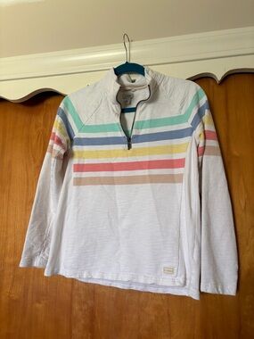 L.L. Bean White Half-Zip Pullover with Mint and Light Blue Stripes